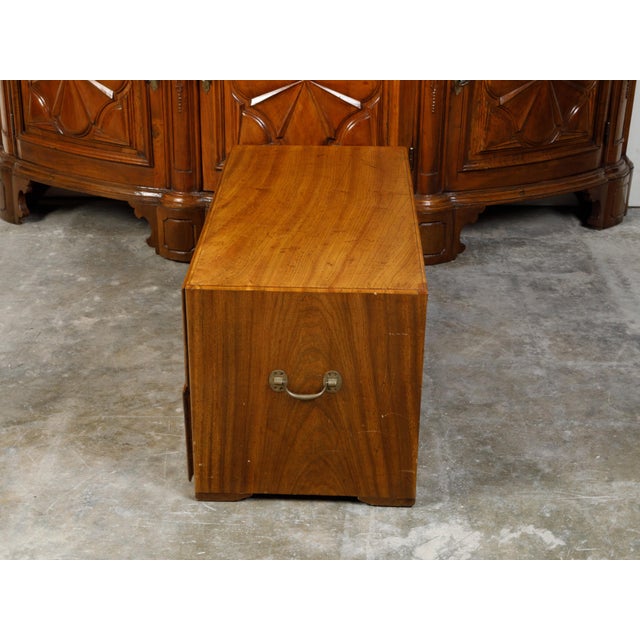 Brown English Campaign 19th Century Camphor Wood Low Chest with Inset Brass Hardware For Sale - Image 8 of 12