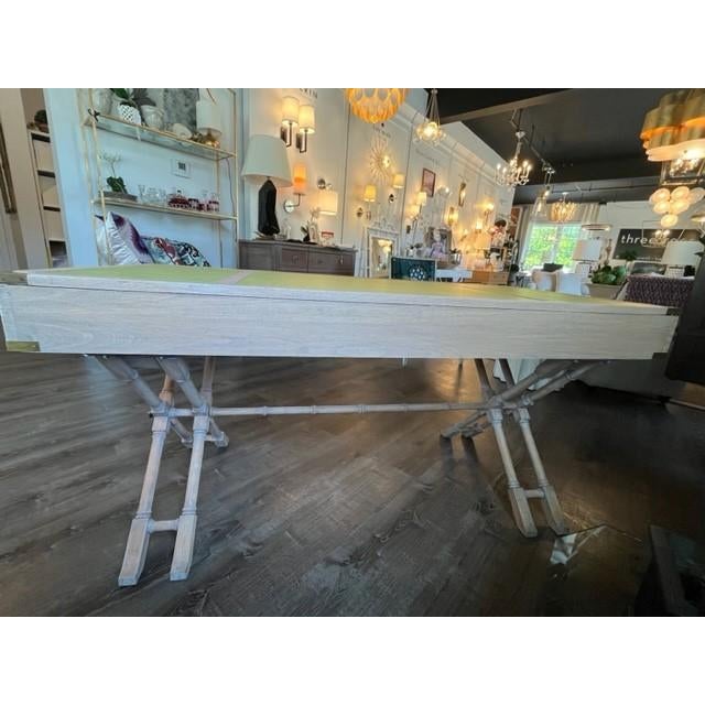 Mid Century Campaign Desk With Faux Leather Top and Brass Hardware For Sale - Image 4 of 7