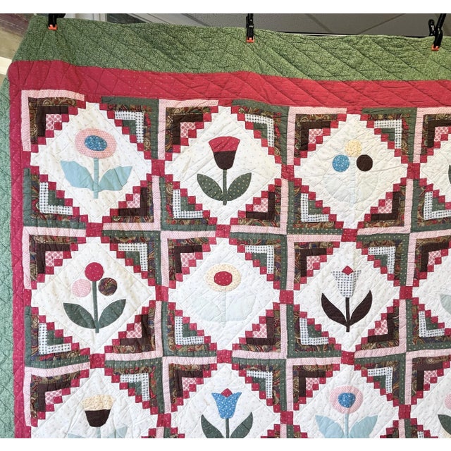 Late 20th Century Vintage Handmade American Folk Art Quilt 88" X 94" For Sale - Image 5 of 12