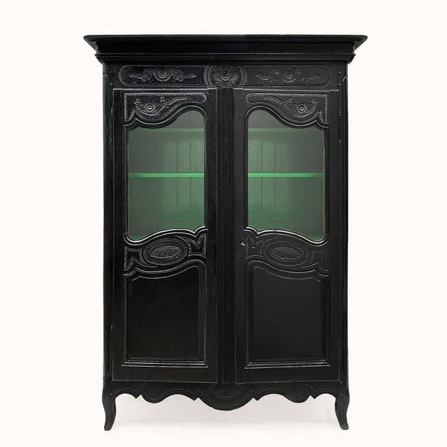 Wood 19th Century Black Vitrine Marriage Armoire For Sale - Image 7 of 7