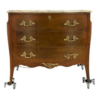 Antique French Louis XV–Style Bombe Marble-Top Commode For Sale