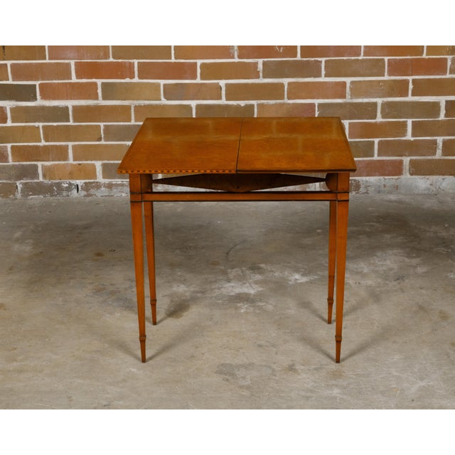 French 19th Century Burlwood Folding Table with Inlaid Accents and Diamond Motif For Sale In Atlanta - Image 6 of 12