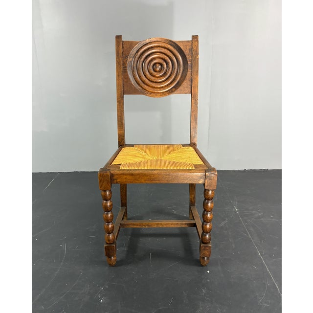 Brown French Farmhouse Turned Wood and Rush Dining Chairs in the style of Charles Dudouyt, 1950s, Set of 6 For Sale - Image 8 of 18