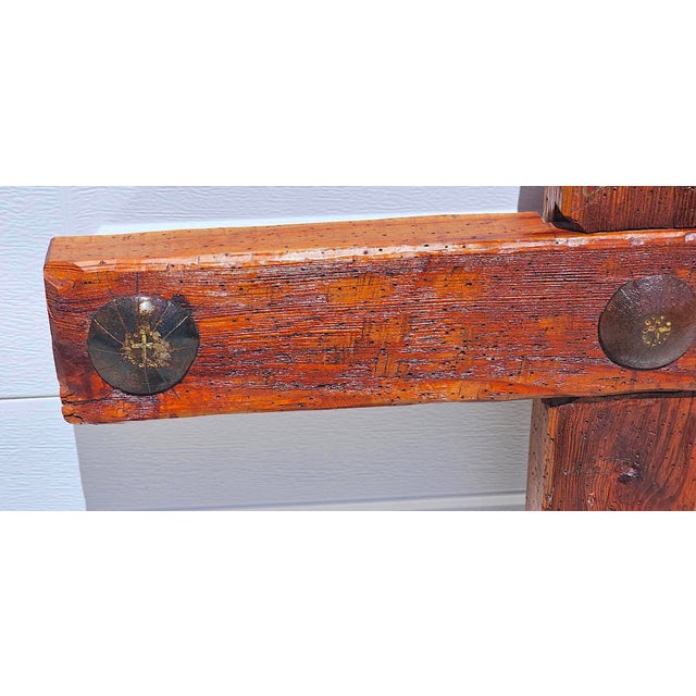 Rustic Handcrafted Oak Wall Cross With Decorative Clavos For Sale - Image 10 of 13