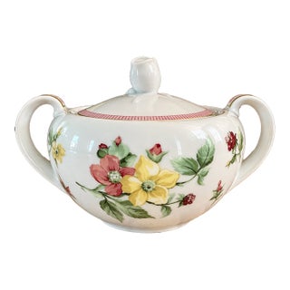 Vintage 1970s Christian Dior "Provence" Hand-Painted Porcelain Covered Sugar Bowl For Sale
