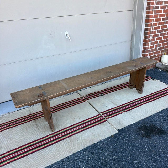19th C. Lancaster County Pa Raw Pine Mortised Bench (76.25") For Sale - Image 12 of 12