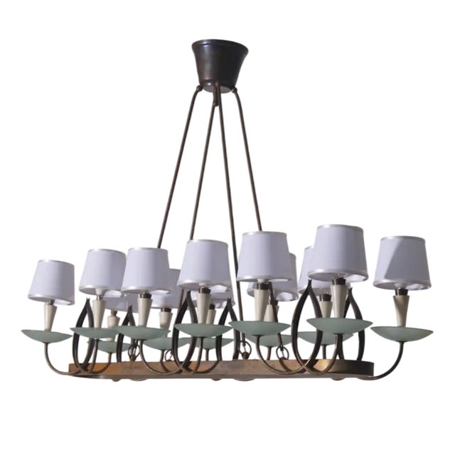 Italian Brass and Glass Chandelier by Pietro Chiesa for Fontana Luigi, 1930s For Sale