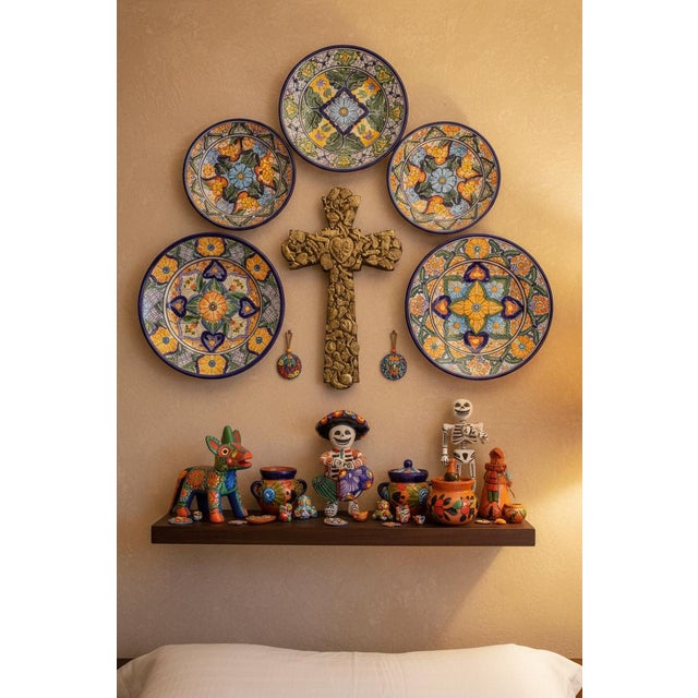 Mexican Folk Art Milagros Wood Cross Nailed Metal Brass Charm Wall Hanging For Sale - Image 9 of 9