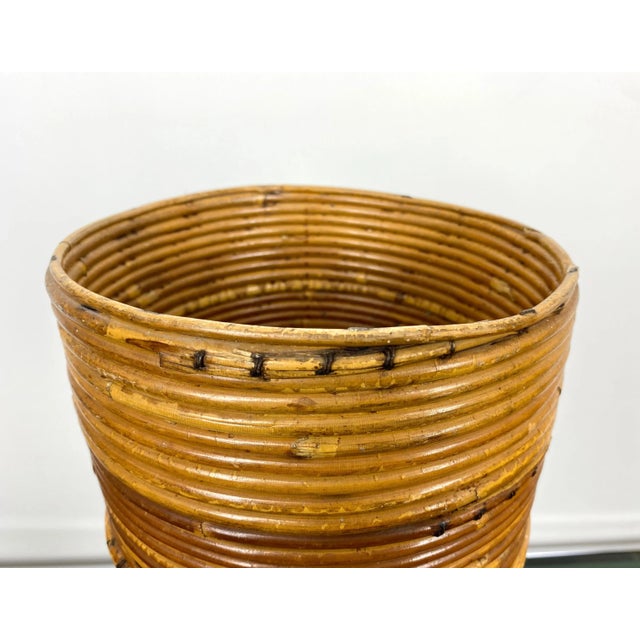 Wood Rattan Cylindrical Umbrella Stand Basket, Italy, 1960s For Sale - Image 7 of 10
