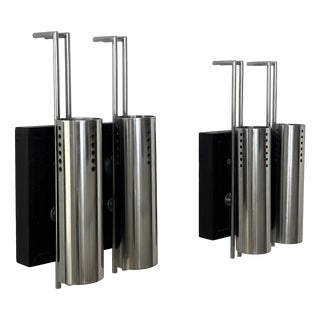 Vintage Wall Lights in Chromed Metal and Blackened Oak, France, 1970, Set of 2 For Sale