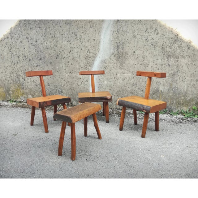 Brown Vintage French Handcrafted Brutalist Chairs, 1960s, Set of 5 For Sale - Image 8 of 18