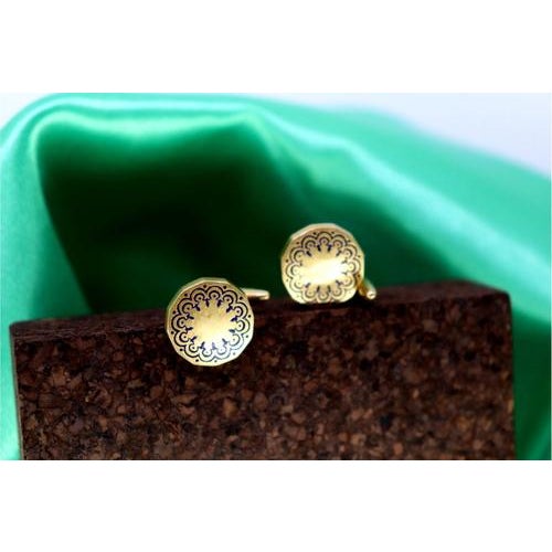 Gold Cufflinks in Button Shape with Blue Accents, Set of 2 For Sale - Image 5 of 6