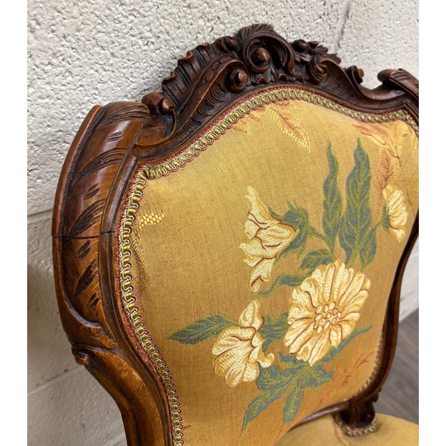 French Antique French Louis XV Style Floral Tapestry Upholstered Walnut Side Chairs For Sale - Image 3 of 11
