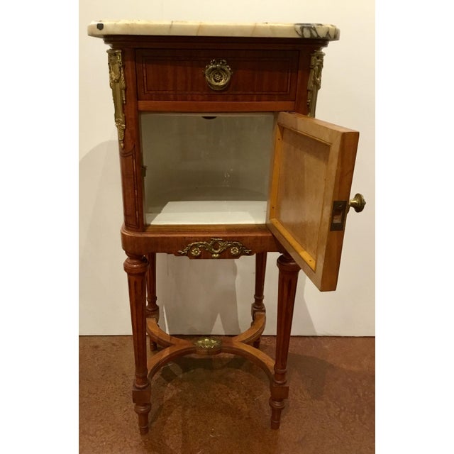 Antique French Chamber Pot Wood And Marble Bedside Commodes Pair