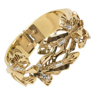 Christian Lacroix Paris Gilt Metal Jeweled Clamper Bracelet Bangle For Sale