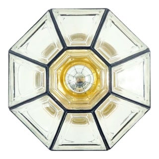 Mid-Century Modern Glass & Brass Ceiling Light/Flush Mount From Limburg, Germany, 1960s For Sale