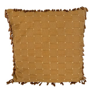 Vintage Boho Pillow With Wood Bead Fringe For Sale