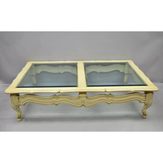 Vintage French Provincial Style Beveled Glass Cream Painted Large Coffee Table For Sale - Image 12 of 12