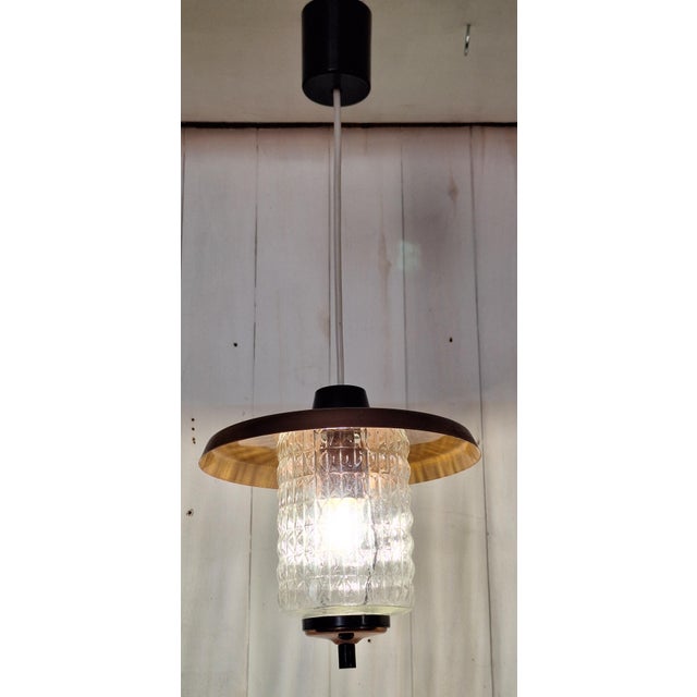 1960s Mid-Century Modern German Hanging Lamp with Clear Relief Glass Shade, 1960s For Sale - Image 5 of 7