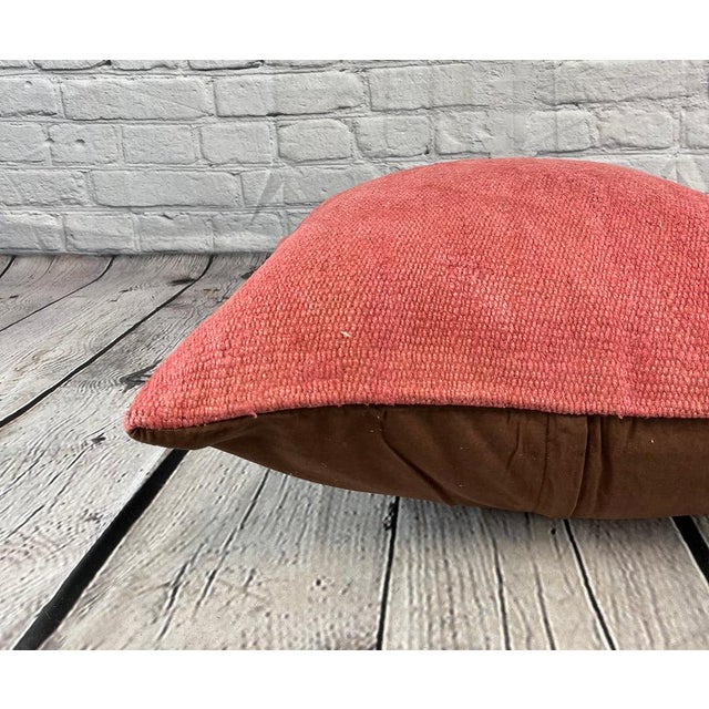 20 x 20 Hemp Pillow Turkish Cushion Natural Pinkish Red Pillow Cushion Cover For Sale - Image 4 of 4