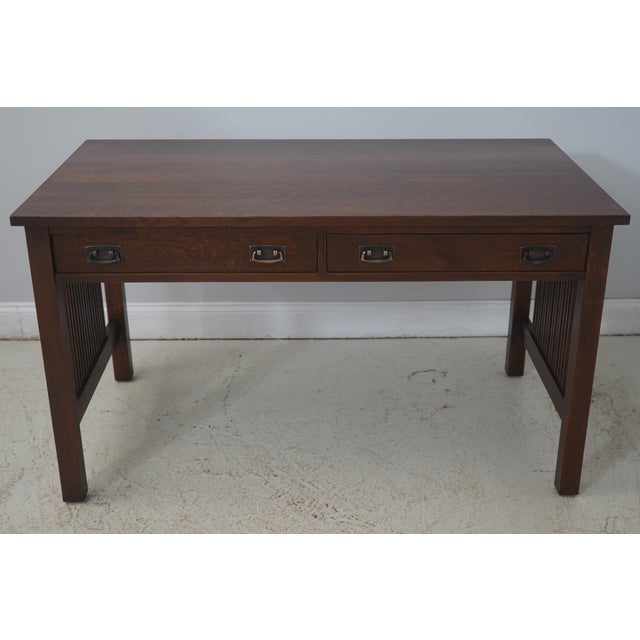 Age: C.1998 Details: Finish no.31 High Quality Construction Arts & Crafts Oak Hammered Copper Pulls Drop Front Drawer...