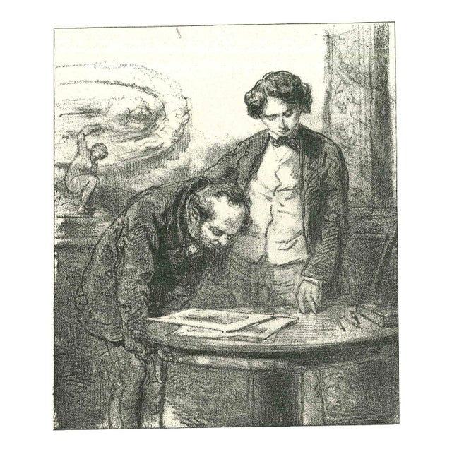 Paul Gavarni, The Reading Men, Original Lithograph, 1881 For Sale
