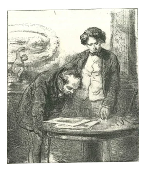 Paul Gavarni, The Reading Men, Original Lithograph, 1881