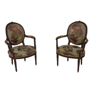 Pair Vintage French Louis XVI Fine Carved Armchairs For Sale