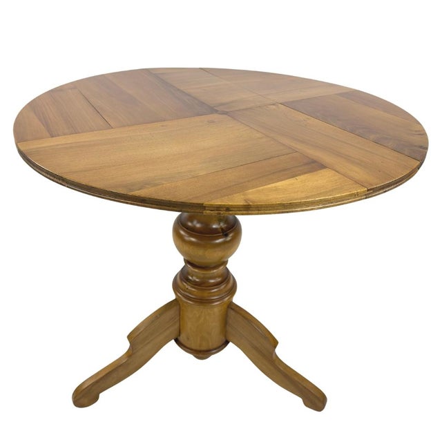 Dimensions: H 27.3” x W 31.7” Antique French tilt top drop leaf breakfast table with pedestal base. Please see our other...