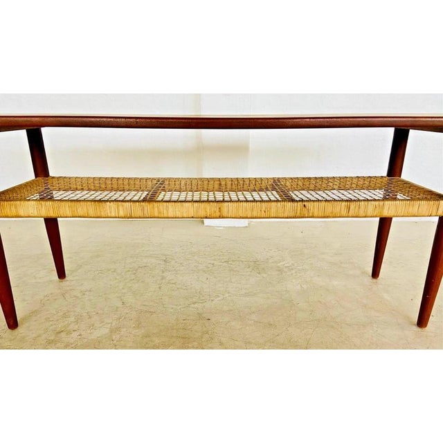 Vintage Danish Teak Coffee Table with Woven Rattan Magazine Shelf, 1960s For Sale - Image 4 of 18