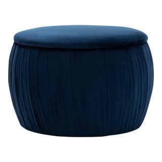Fleur Navy Velvet Storage Ottoman For Sale
