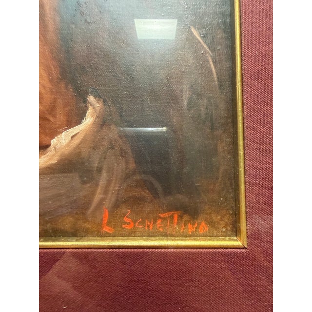 Mid 20th Century Mid-Century Modern Expressionist Oil Portrait Study by L. Schellino For Sale - Image 5 of 9
