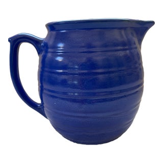 Vintage Weller Ridged Pitcher in Cobalt Blue Color For Sale