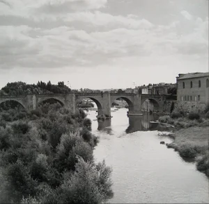 European Bridge Over Water 1960s Black and White Photograph