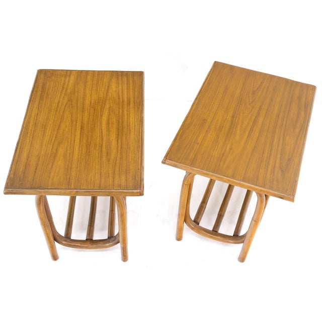 Pair of Vintage c1970s Rattan Bamboo Laminated Tops Rectangle End Side Tables For Sale - Image 6 of 10