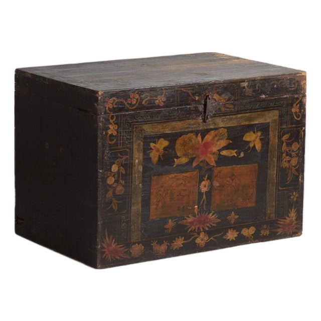 Chinese Dowry Trunk with Polychrome For Sale