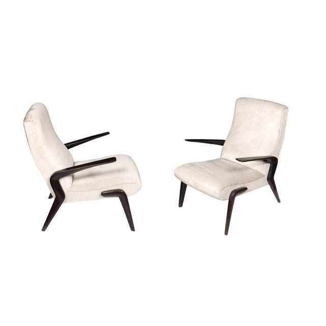 Fabric and Walnut Armchairs by Osvaldo Borsani for ABV, 1950s, Set of 2 For Sale - Image 6 of 6
