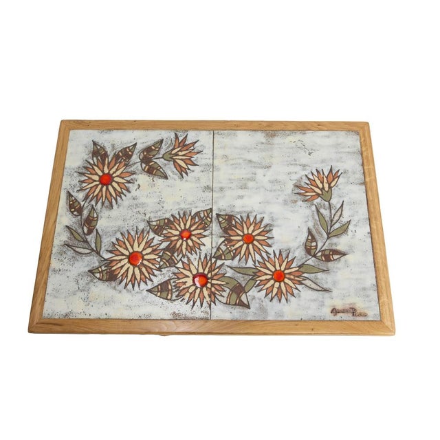 French Oak and Ceramic Coffee Table with Tiles by Monsan Picard, 1970 For Sale - Image 6 of 12