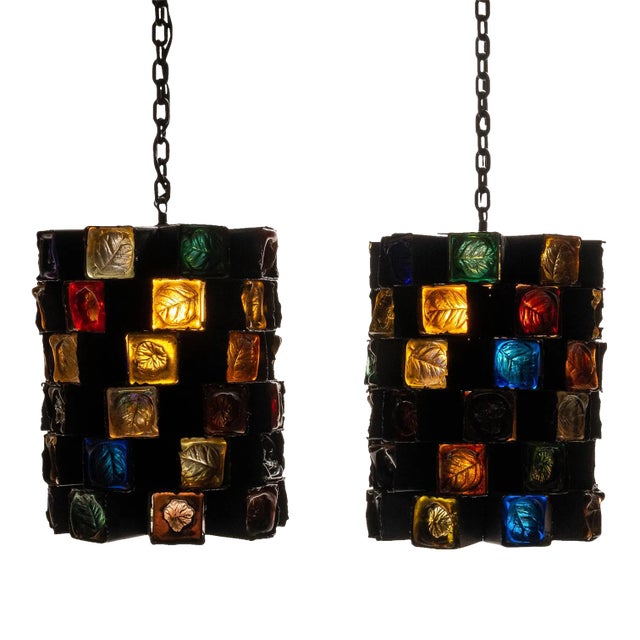 1970s Felipe Delfinger for Feders Modernist Brutalist Hanging Large Pendant Light Lamp - a Pair For Sale