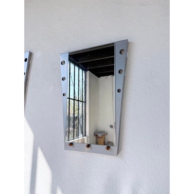 Vintage Mirrors in Chrome and Wood, 1980s, Set of 2 For Sale - Image 12 of 18