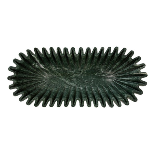 2020s Matthew Izzo Home Drago Dark Green, Oval Fluted Marble Bowl With Brass Base For Sale - Image 5 of 7