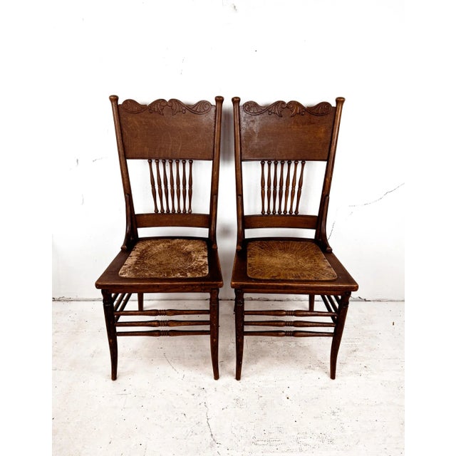 Spindle Back Pressed Chairs - Set of 2 For Sale - Image 12 of 13