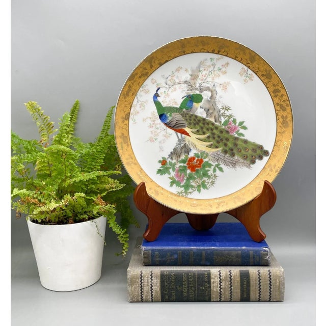20th Century Japanese Porcelain Peacock Bird Plate | Chairish