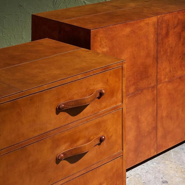 Cognac Leather Chest of Drawers, Europe, 1980s, Set of 2 For Sale - Image 6 of 10