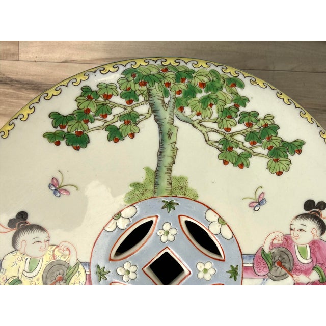 Mid-20th C. Chinese Famille Verte Hand-Painted Ceramic Garden Stool/Side Table For Sale - Image 10 of 13