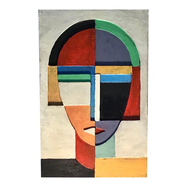 Abstract Color Block Concrete Sculpture Portrait "Anna", Signed For Sale