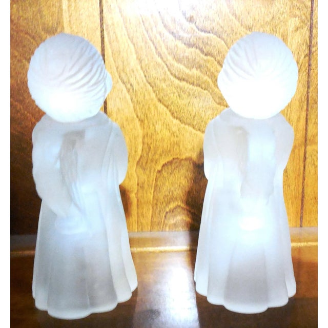 Smith Glasshouse Late 20th Century Frosted Glass Angel Candle Stick Holders Hand Crafted by Smith - a Pair For Sale - Image 4 of 10