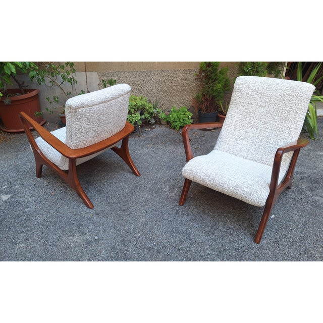 Lounge Chairs with Dark Wood Frame and Yellow Bouclé Fabric, 2000s, Set of 2 For Sale - Image 4 of 6