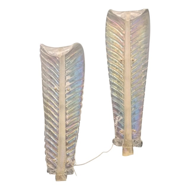 Iridescent Murano Glass Wall Lamps from Barovier & Toso, Italy, 1940s, Set of 2 For Sale