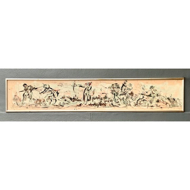 Mid-Century Modern Vintage 1966 Original Abstract Figurative Oil on Board For Sale - Image 3 of 12